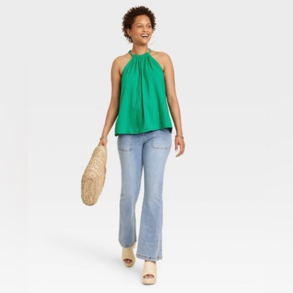 NWT Knox Rose™ Women's Woven Halter Tank Top Green Size Large - Picture 3 of 4